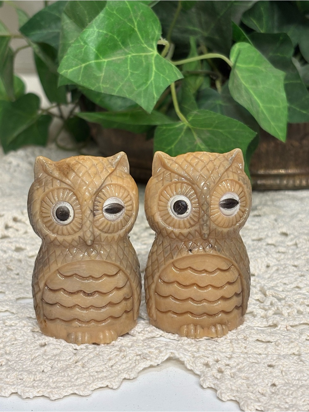 Vintage Beige Ceramic Owl Salt and Pepper Shaker Set - Home Accents
